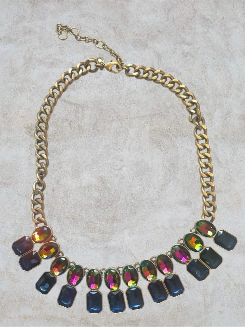 J Crew Brulee Double Raw Watermelon Rhinestone Iridescent Necklace Statement